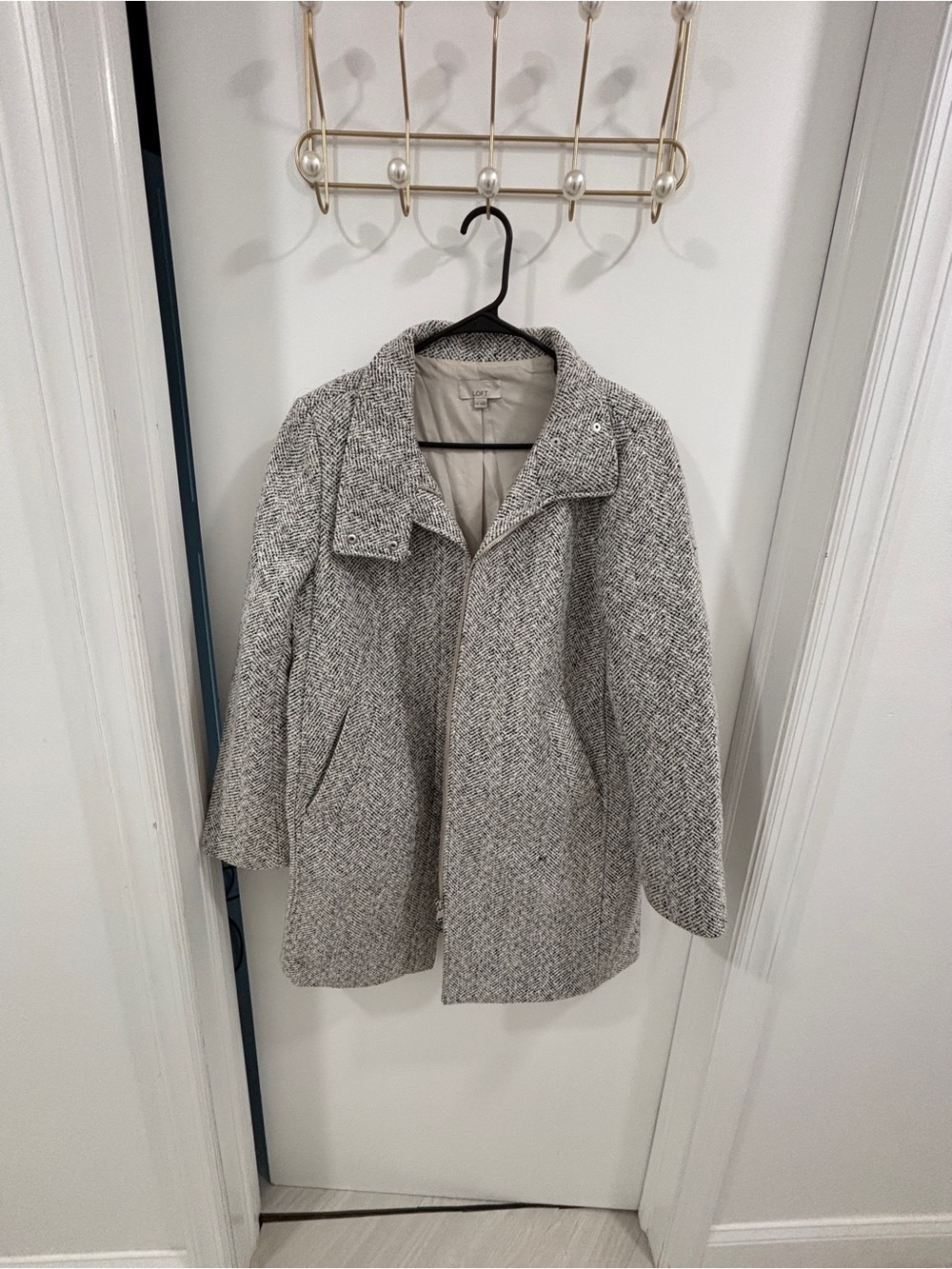 Women's Gray Tweed Zip-Front Pea Coat